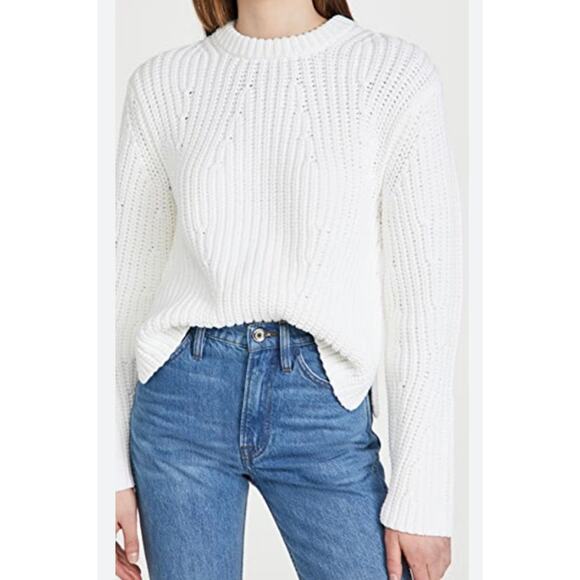 Vince Mirrored Rib Knit Pullover Sweater Womens Small Ivory Minimalist Fisherman - Picture 1 of 14